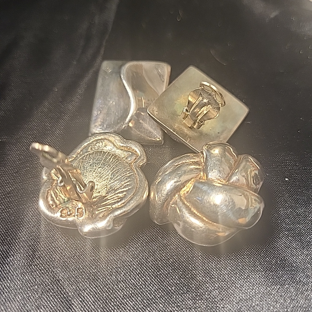 SOLD P53.VINTAGE 925 Sterling Silver Clip On Estate Earrings Taxco Stamped 38.7g